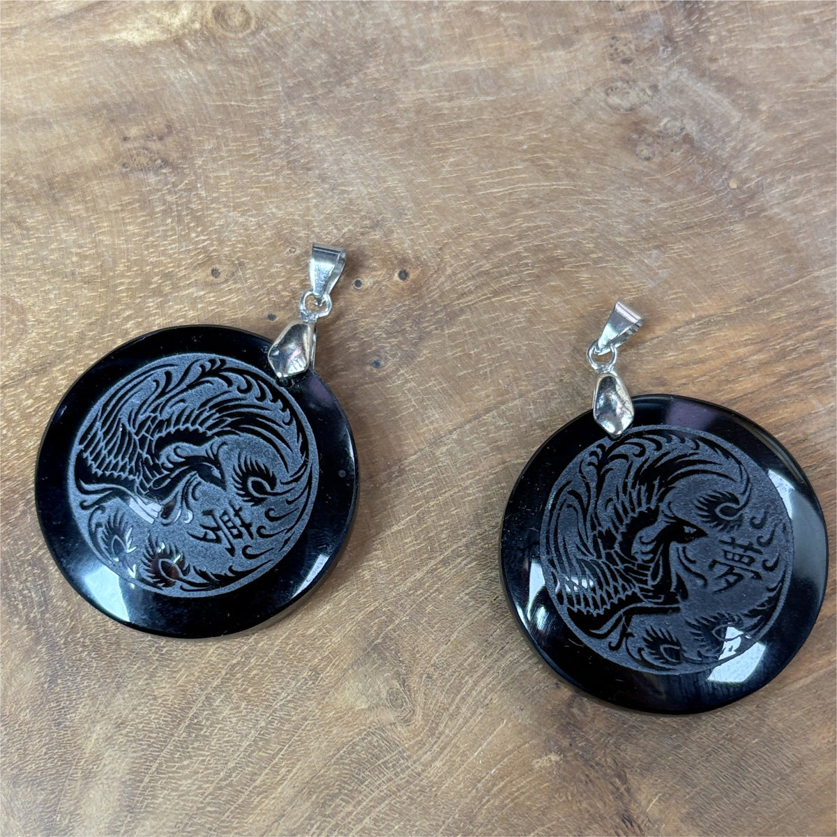 Pendentif Phoenix Obsidienne Noir