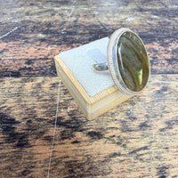 Bague grande Labradorite ovale style ancien -taille ajustable
