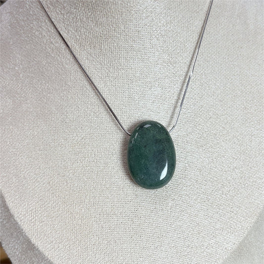 Pendentif Agate mousse percée - Cordon offert