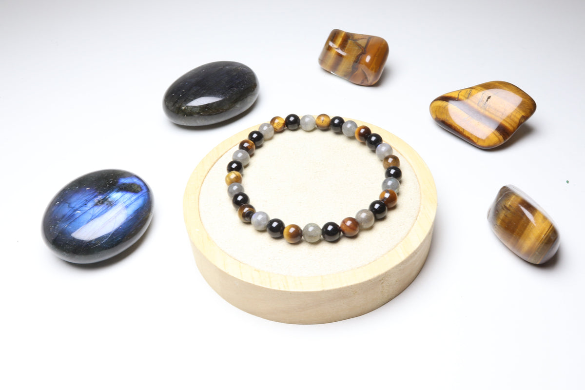 Bracelet Triade Tigre, Obsidienne & Labradorite