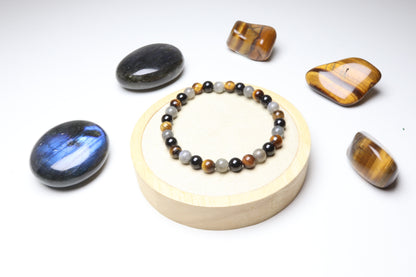 Bracelet Triade Tigre, Obsidienne & Labradorite
