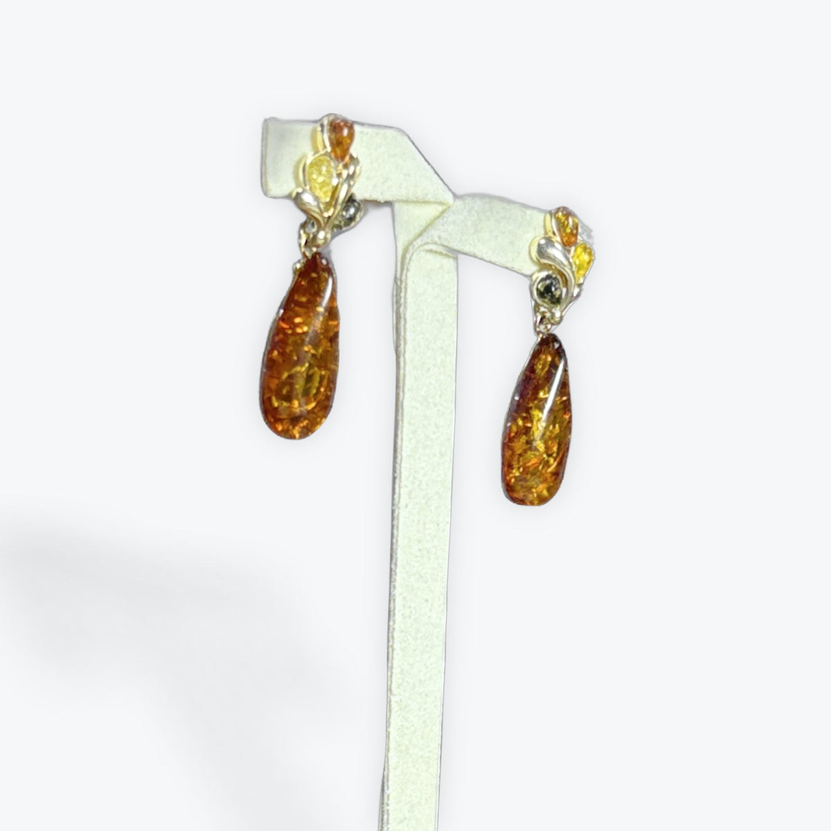 Magnifique boucles pendante avec 8 ambre au total - Argent 925 plaqué or (Vermeil)