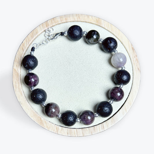 Bracelet Tourmaline Rose Et Pierre De Lave Avec Apprêts