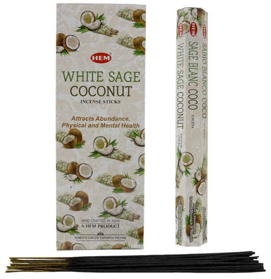 Encens HEM Sauge Blanche + Noix de Coco 6x20g