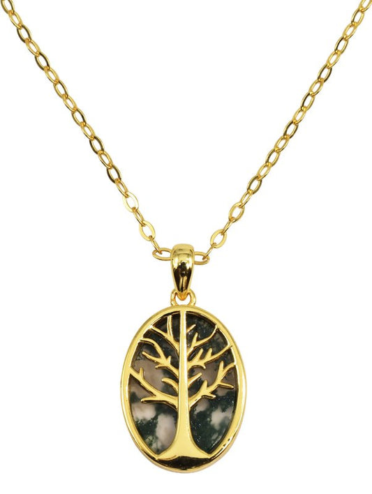 Collier Argent 925 Agate Mousse & Arbre de Vie
