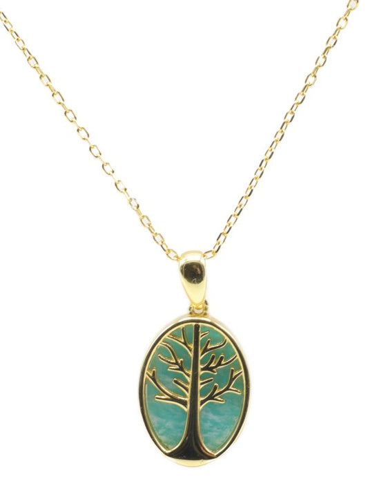 Collier Argent 925 Amazonite & Arbre de Vie — Plaqué Or