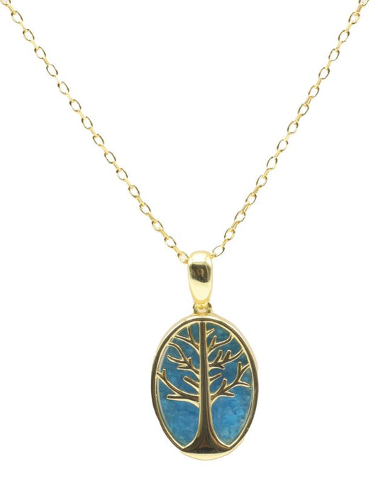Collier Argent 925 Apatite & Arbre de Vie — Plaqué Or