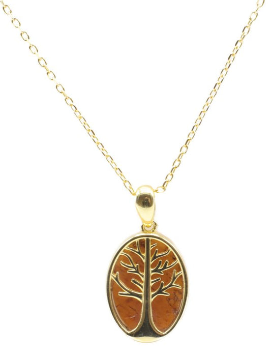 Collier Argent 925 Grenat & Arbre de Vie — Plaqué Or