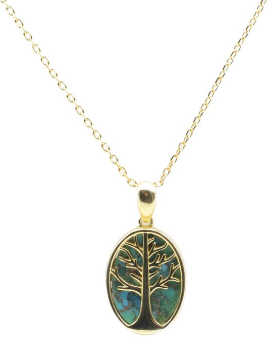 Collier Argent 925 Turquoise & Arbre de Vie — Plaqué Or