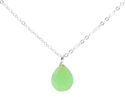 Collier Argent 925 Jade Verte Goutte