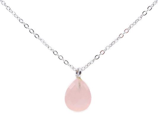 Collier Argent 925 Quartz Rose Goutte