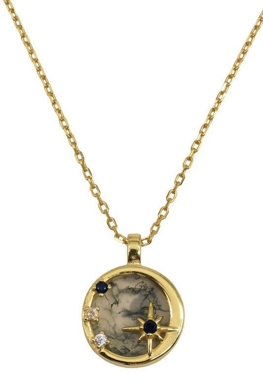 Collier Argent 925 Agate Mousse & Etoiles