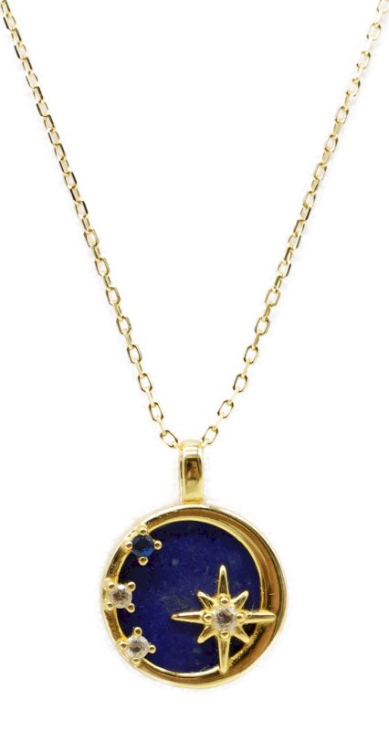 Collier Argent 925 Lapis Lazuli & Etoiles — Plaqué Or