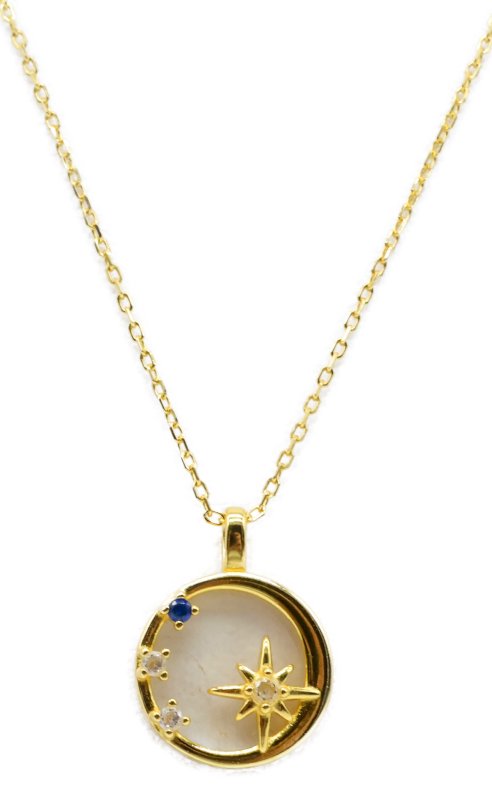 Collier Argent 925 Pierre de Lune & Etoiles — Plaqué Or