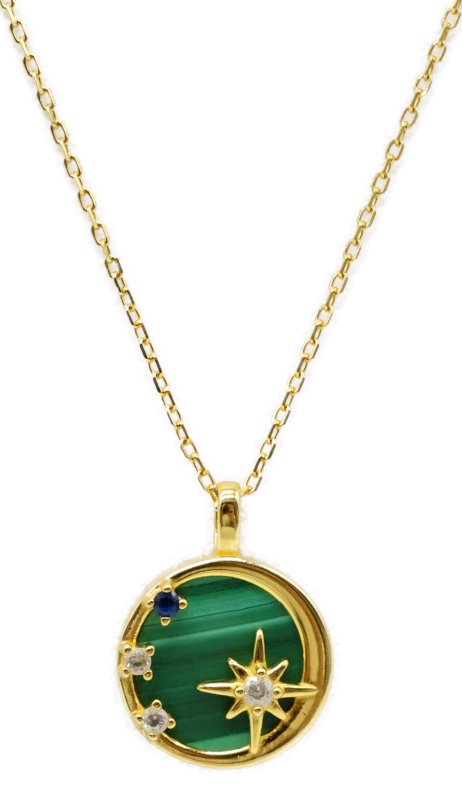 Collier Argent 925 Malachite & Etoiles — Plaqué Or
