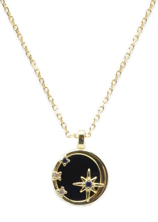 Collier Argent 925 Onyx & Etoiles — Plaqué Or