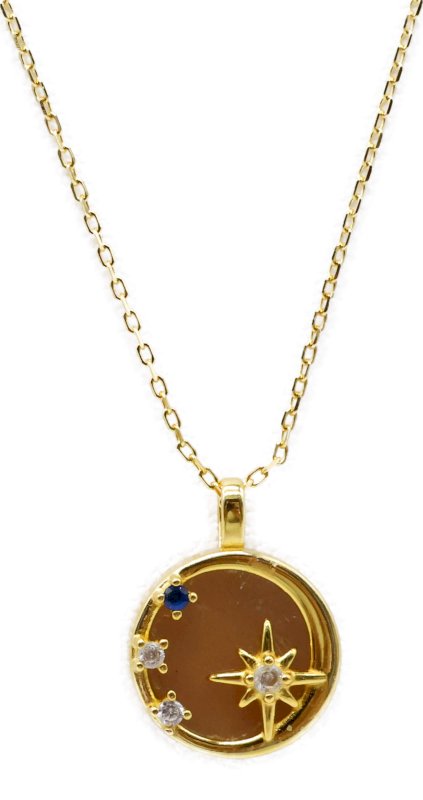 Collier Argent 925 Pierre de Soleil & Etoiles — Plaqué Or