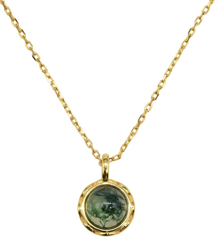 Collier Argent 925 Agate Mousse Ronde