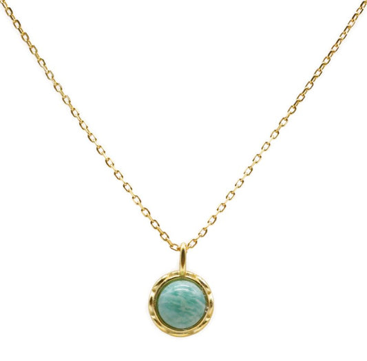 Collier Argent 925 Amazonite Ronde — Plaqué Or