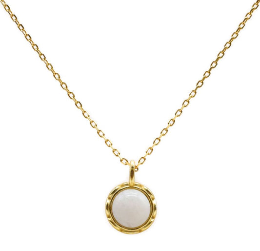 Collier Argent 925 Pierre de Lune Ronde — Plaqué Or