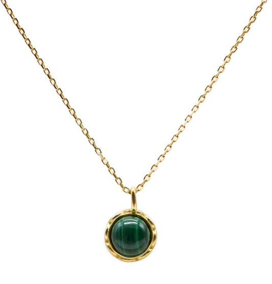 Collier Argent 925 Malachite Ronde — Plaqué Or