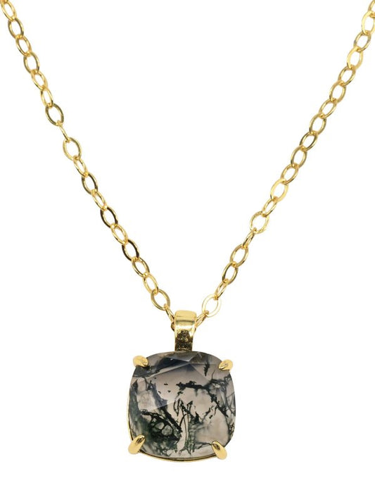 Collier Argent 925 Agate Mousse Carrée