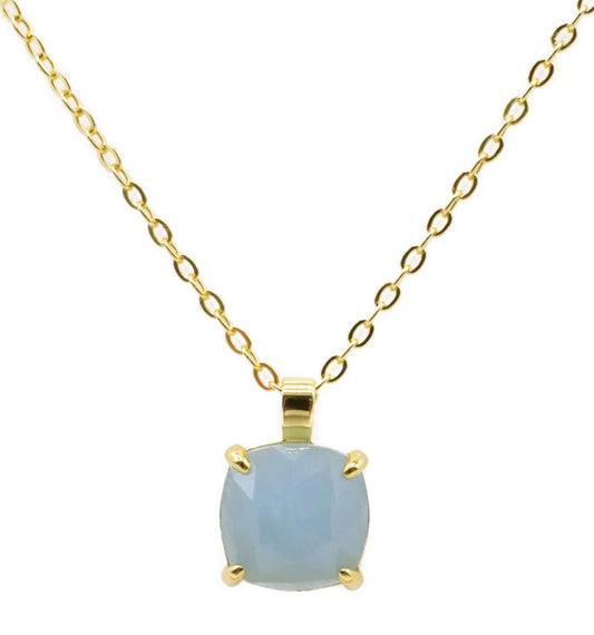 Collier Argent 925 Aigue Marine Carrée — Plaqué Or