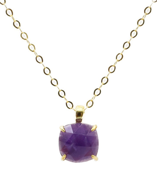 Collier Argent 925 Améthyste Carrée — Plaqué Or