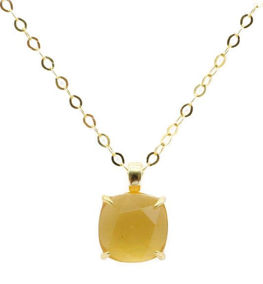 Collier Argent 925 Citrine Naturelle Carrée — Plaqué Or