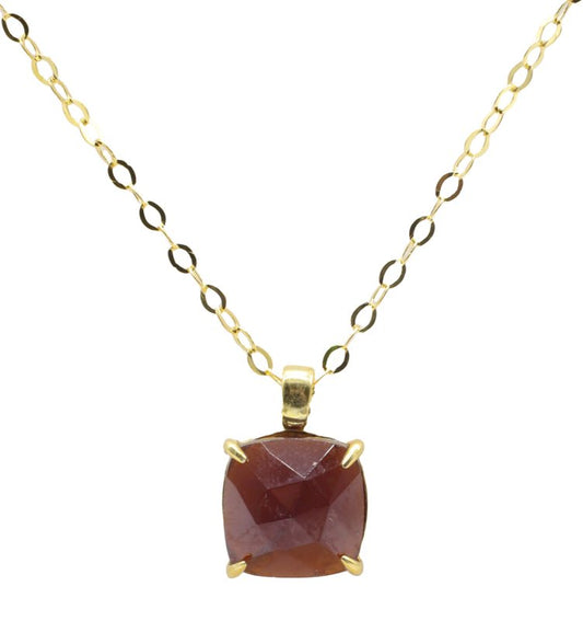 Collier Argent 925 Grenat Carrée — Plaqué Or