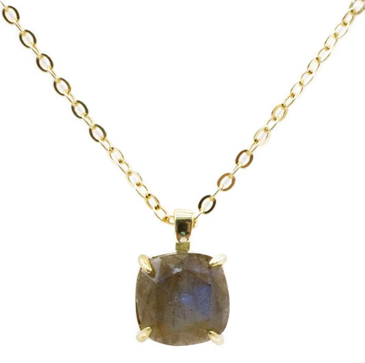 Collier Argent 925 Labradorite Carrée — Plaqué Or