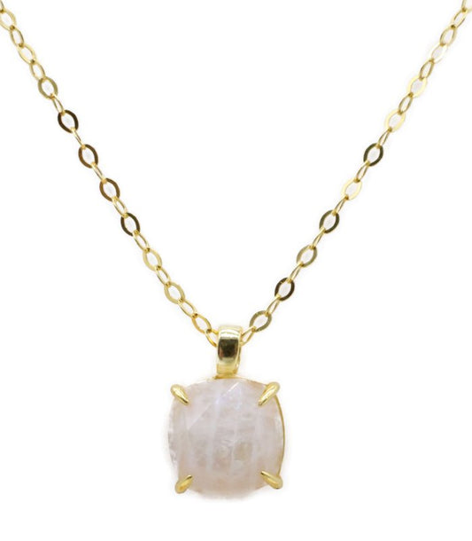 Collier Argent 925 Pierre de Lune Carrée — Plaqué Or