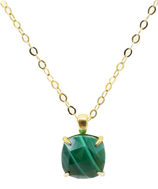 Collier Argent 925 Malachite Carrée — Plaqué Or