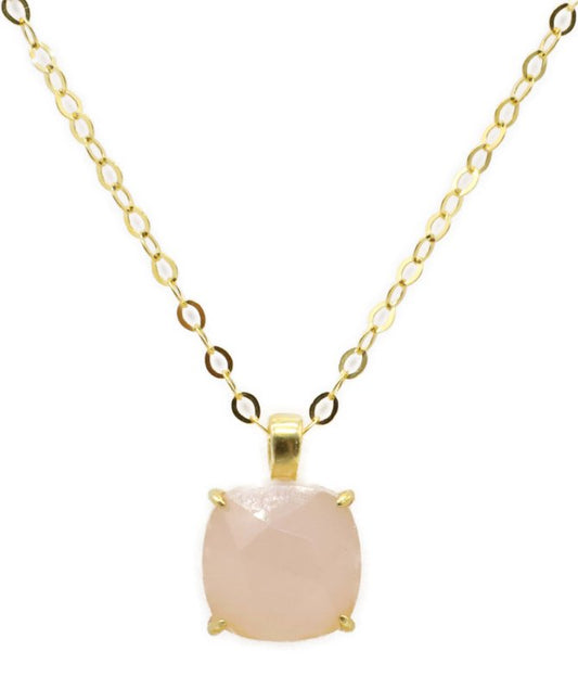 Collier Argent 925 Quartz Rose Carré — Plaqué Or
