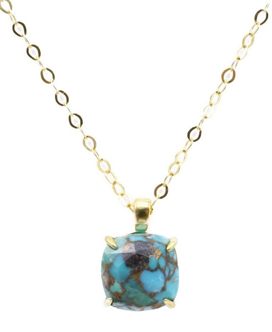 Collier Argent 925 Turquoise Carrée — Plaqué Or