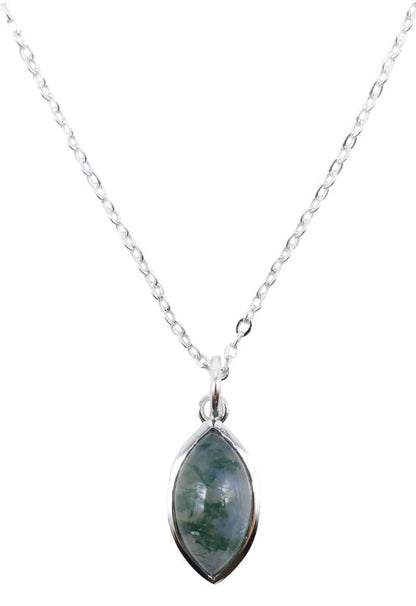 Collier Argent 925 'Larme Argentée' — Agate Mousse