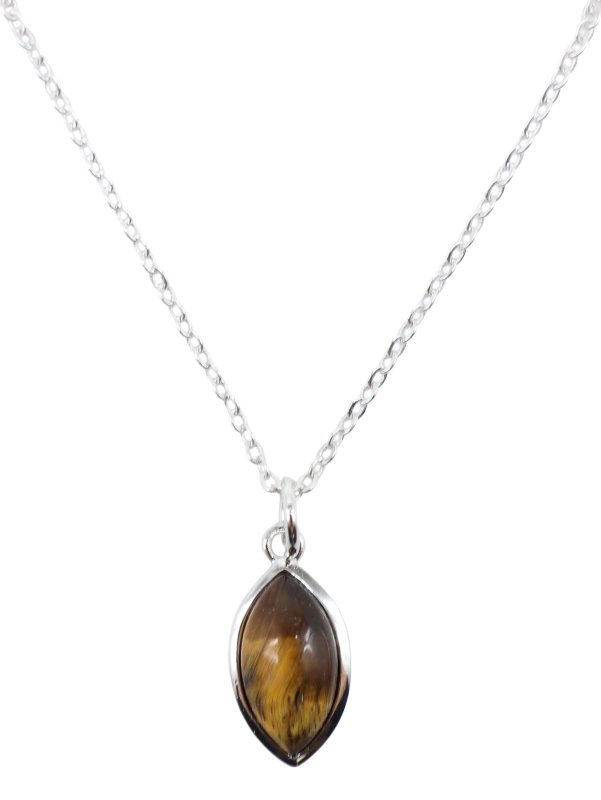 Collier Argent 925 'Larme Argentée' - Oeil de Tigre