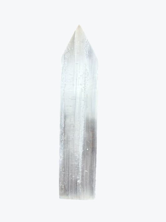 Plaque plate avec pointe en Sélénite naturel, 19x4 cm, environ 160 g