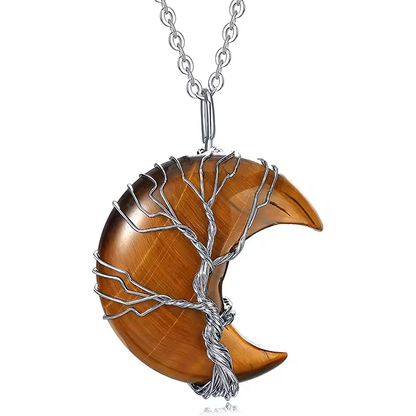 Pendentif naturelle Arbre de vie tressé - Lune argentée