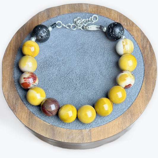 Bracelet Mokaite Et Pierre De Lave