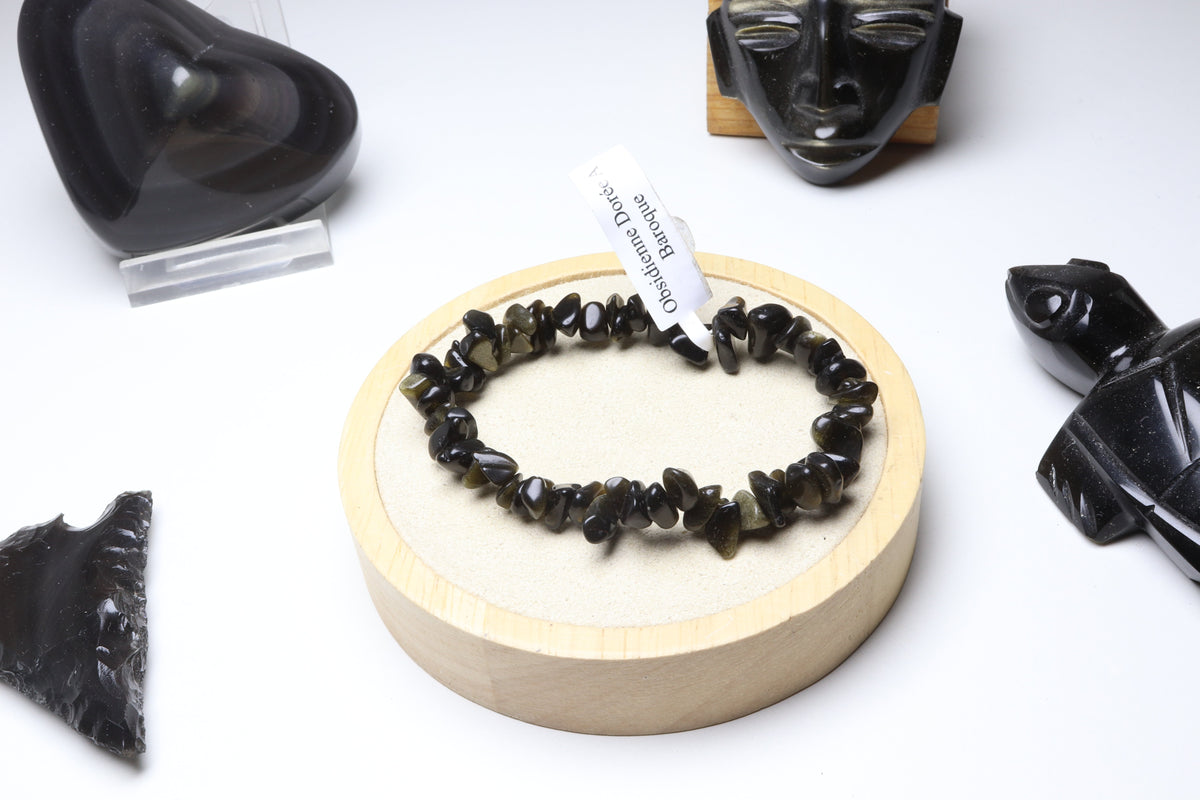 Bracelet Obsidienne Dorée
