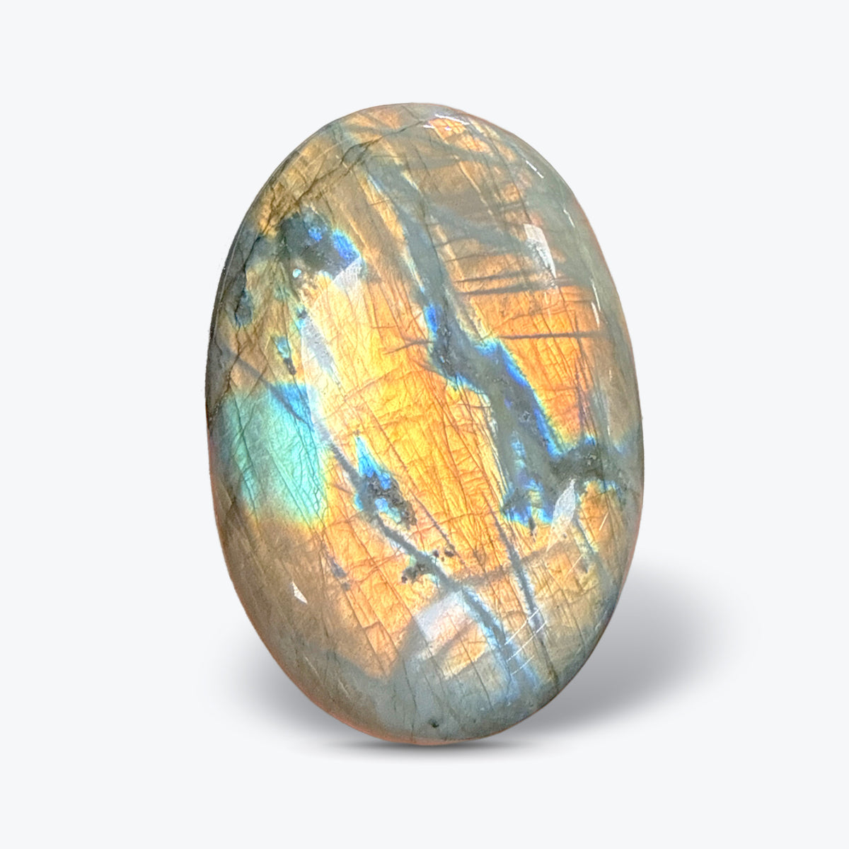 Galet Ovale Poli en Labradorite Naturelle Orange de Madagascar – 4 tailles, 6 à 11 cm