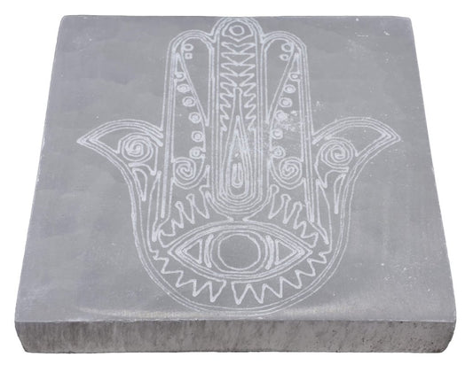 Plaque Sélénite Main de Fatima Carrée 10cm