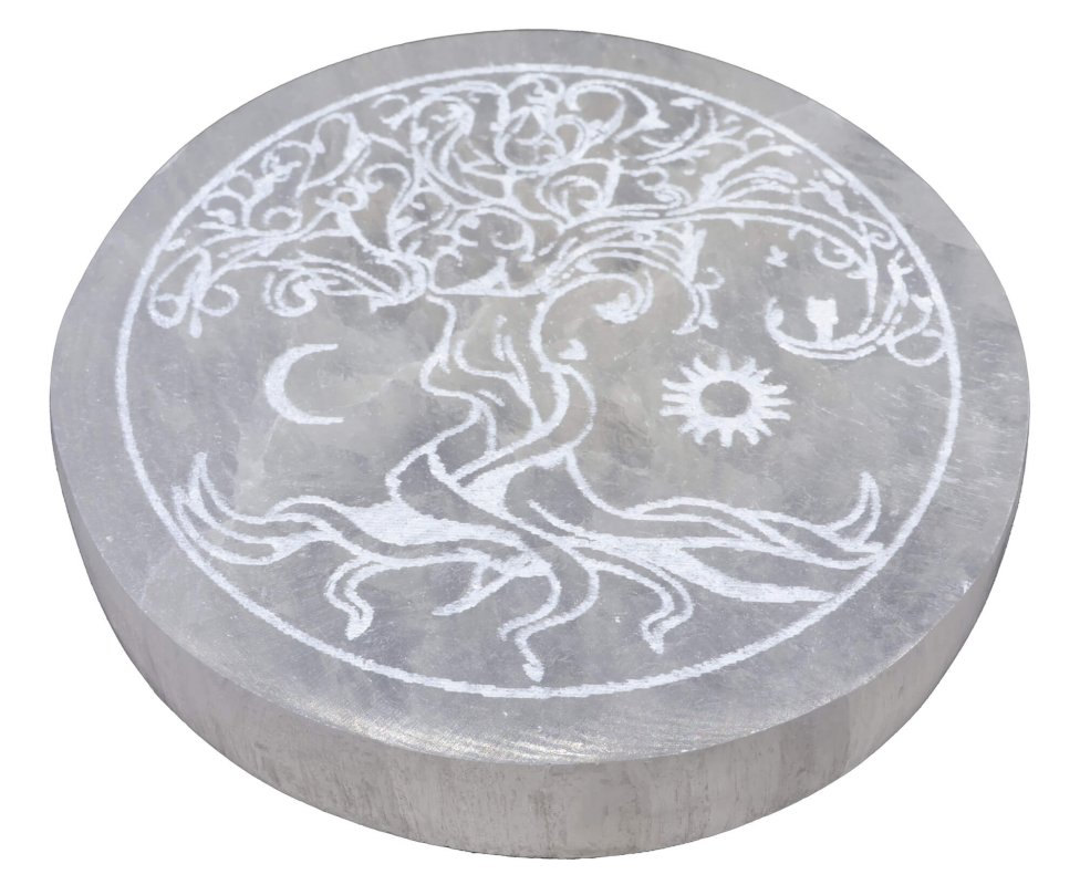 Plaque Sélénite Arbre de Vie Stylisé 10cm