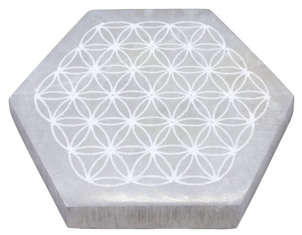 Plaque Sélénite Hexa Fleur de Vie 10cm