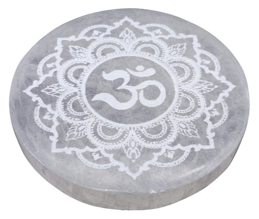 Plaque Sélénite OM Motifs 10cm