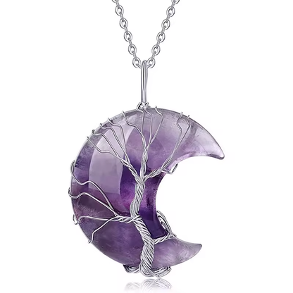 Pendentif naturelle Arbre de vie tressé - Lune argentée