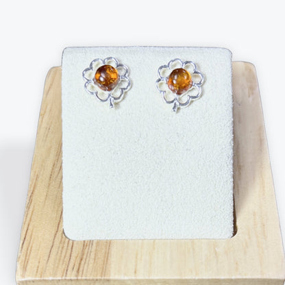 Boucle d'oreilles Ambre Trèfle à 4 feuilles - Argent 925 – photo 2