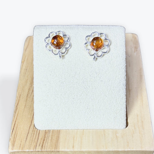 Boucle d'oreilles Ambre Trèfle à 4 feuilles - Argent 925
