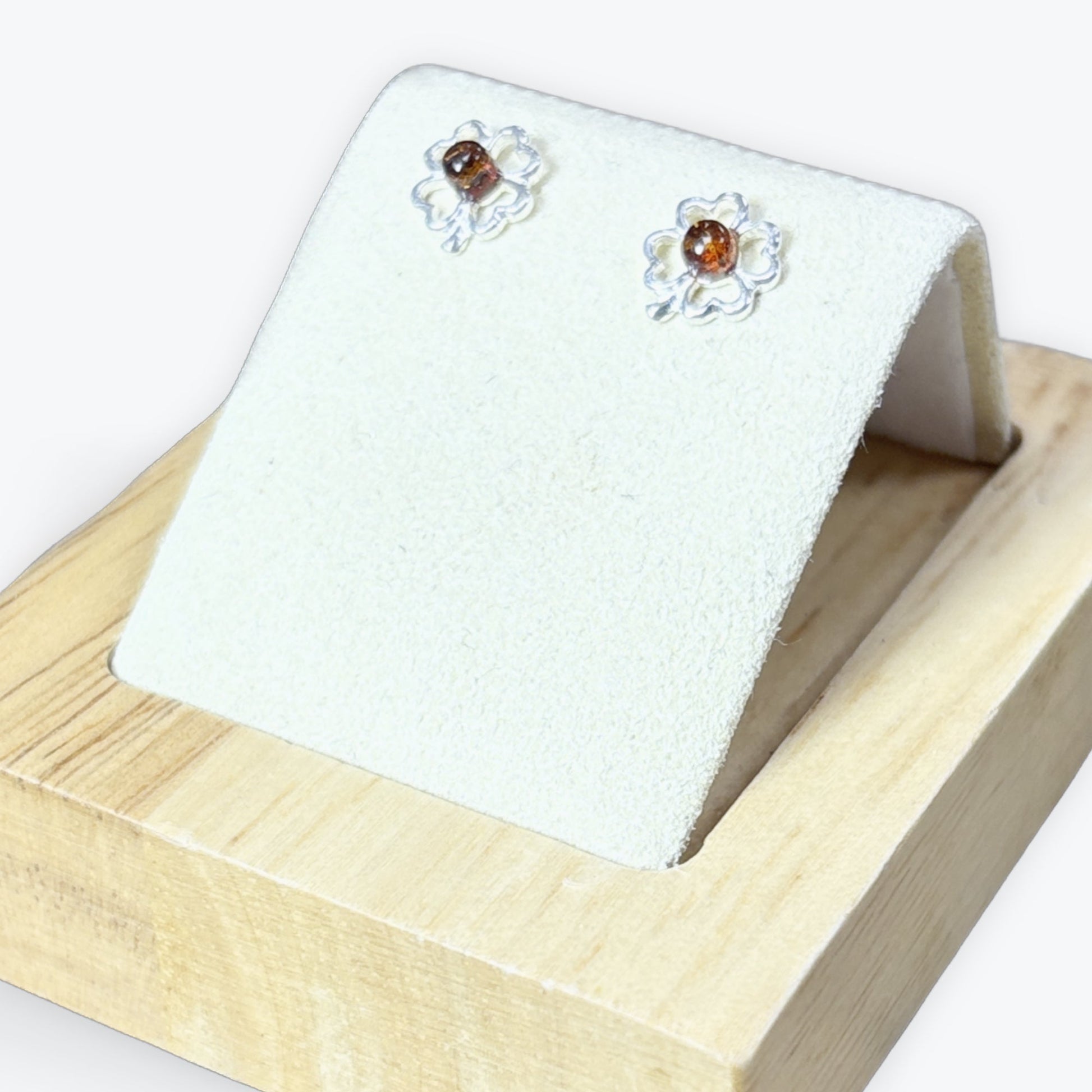 Boucle d'oreilles Ambre Trèfle à 4 feuilles - Argent 925